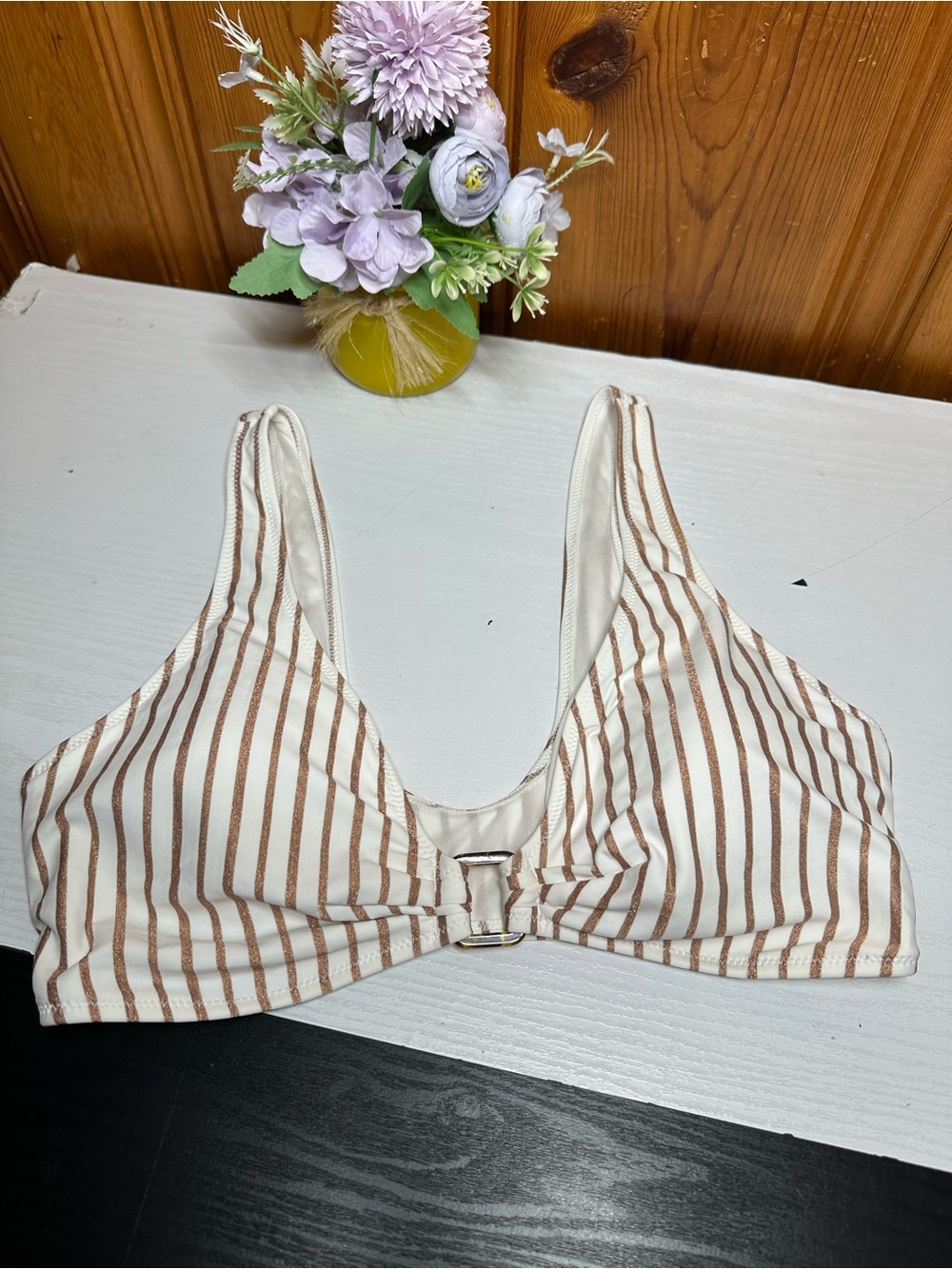 Primark Cream and Brown Striped Bralette Top